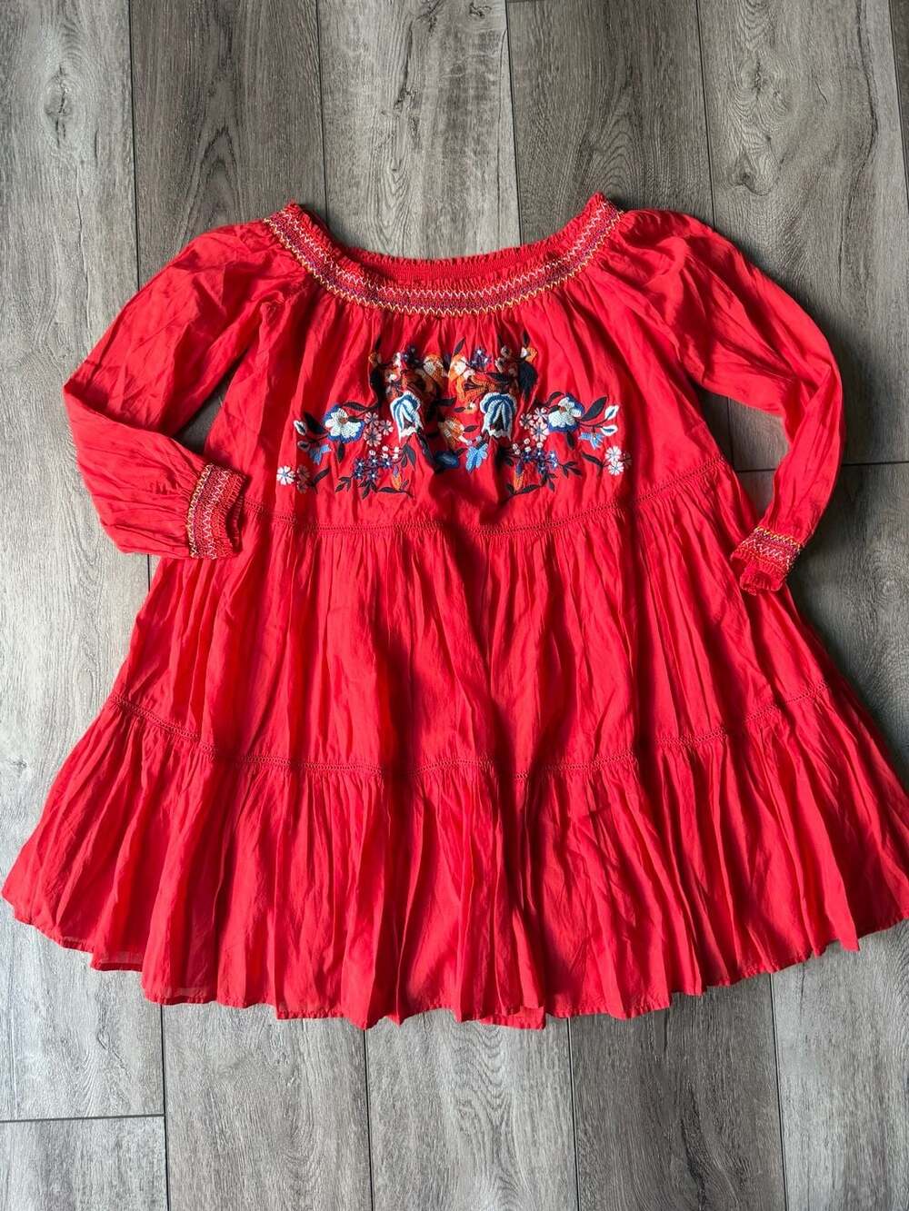 Free People Sunbeams Embroidered Boho Mini Dress Red Size S
